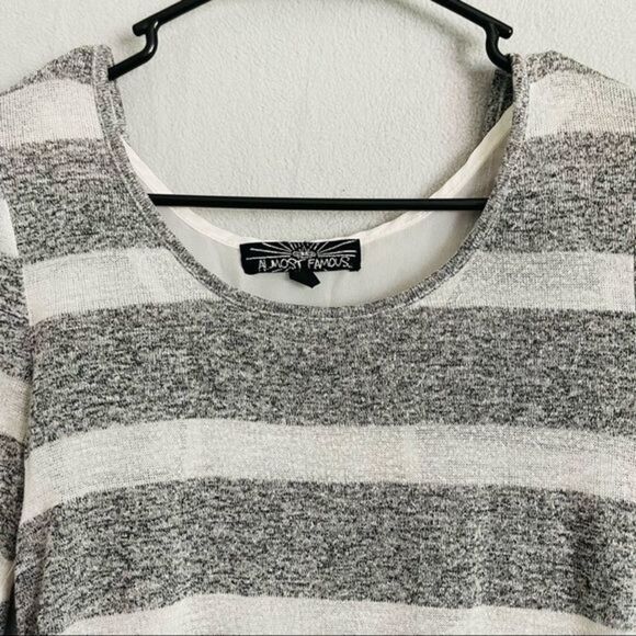 Striped Knit Long Sleeve Top with White Mesh High Low Shirttail - Picture 4 of 7